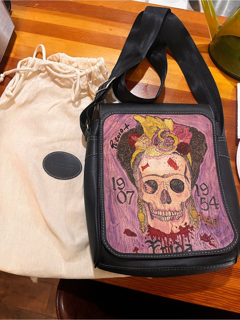 Prison Art Hand‎ Tattooed Leather Purse /Satchel Frida Kahlo RARE